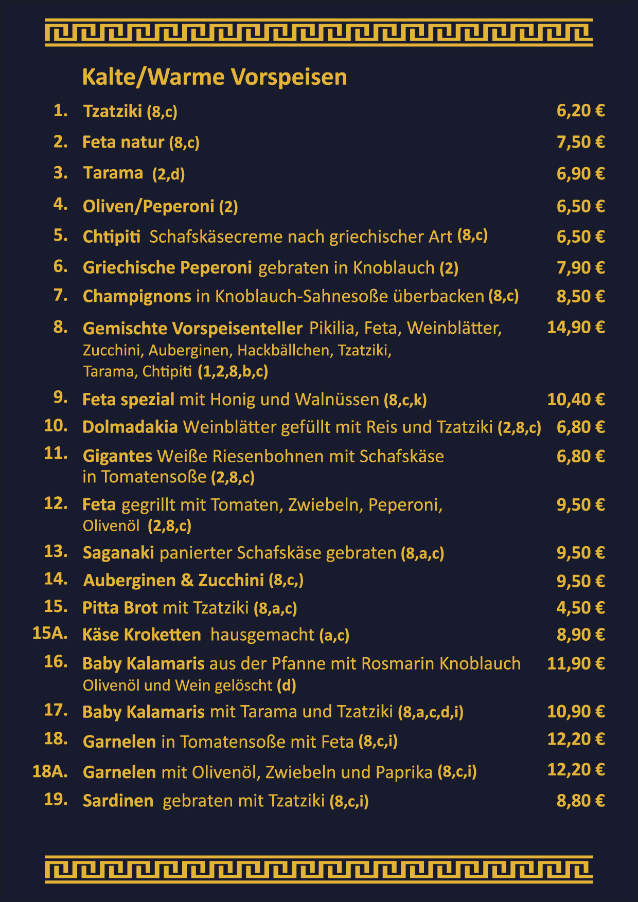 Unsere Speisenkarte