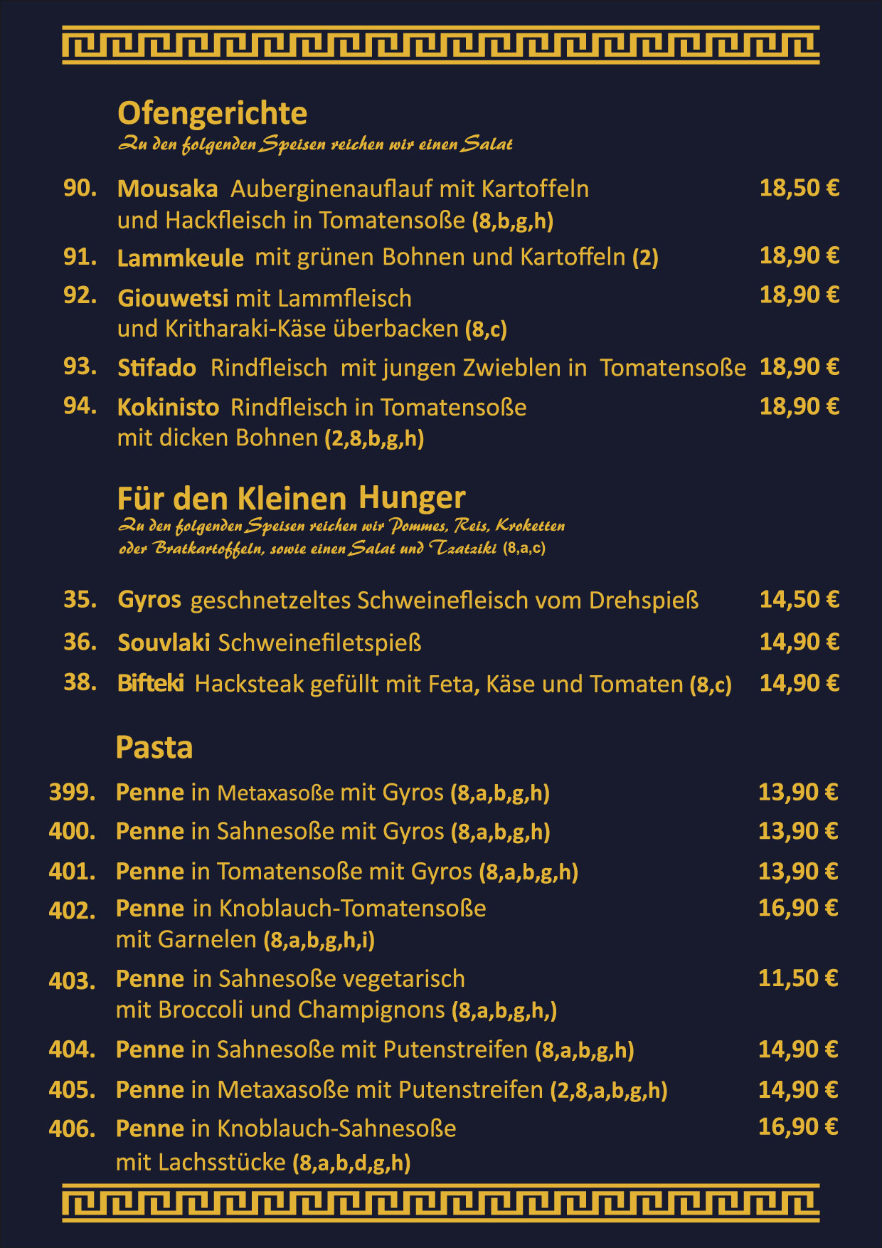 Unsere Speisenkarte