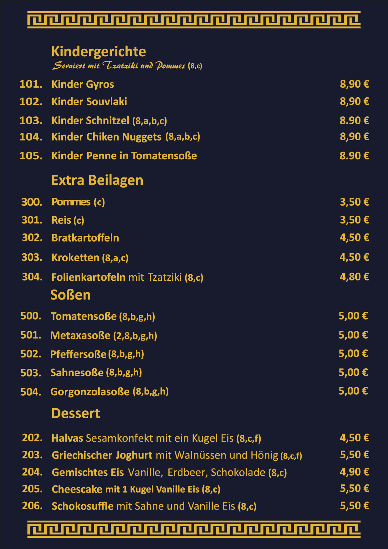Unsere Speisenkarte