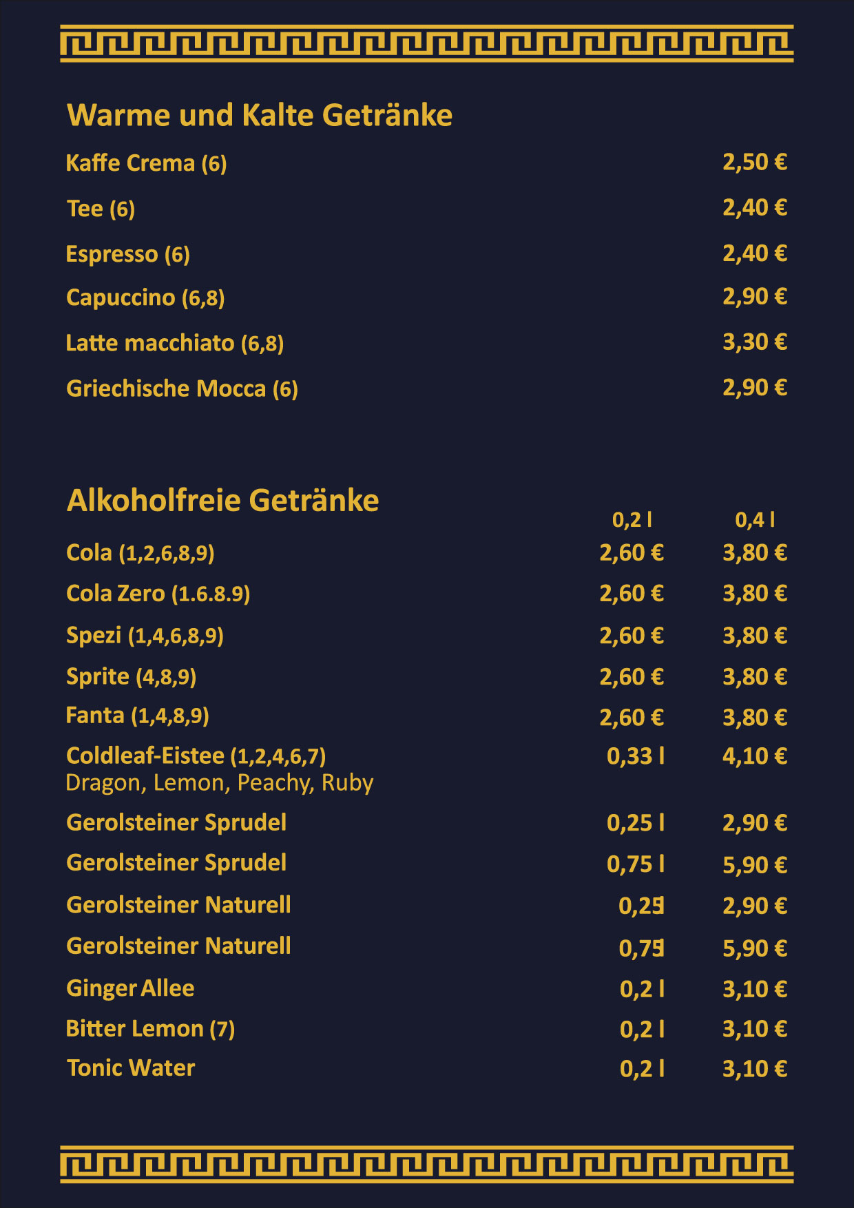Unsere Speisenkarte